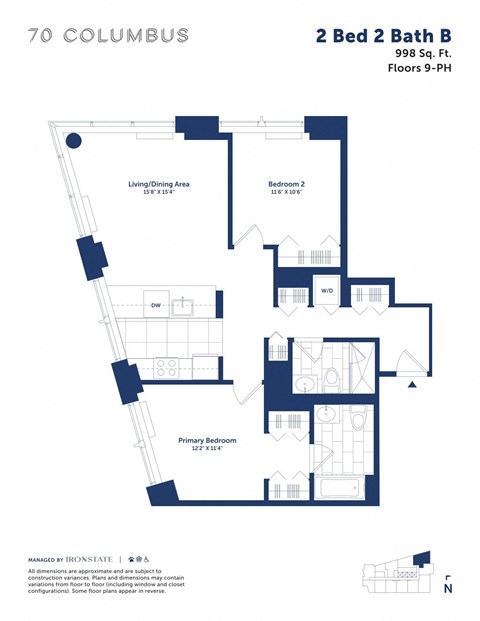 a floor plan of a 2 bed 2 bath apartment